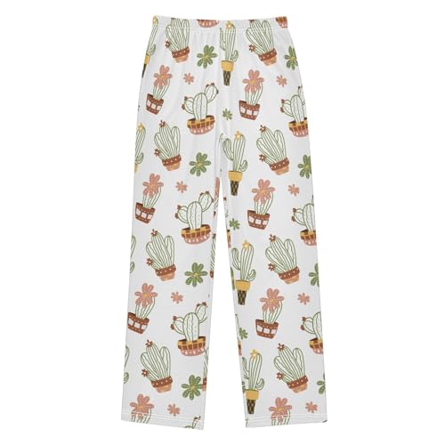 Cacti Plant Floral Boys Long Pants Soft Trousers Elastic Waist Kids Lounge Bottoms with Pockets S-XL