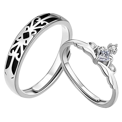 1Pair Couple Rings Adjustable Open Ring for Him and Her Finger Jewelry Stylish Wedding Promise Rings Delicate Occasions