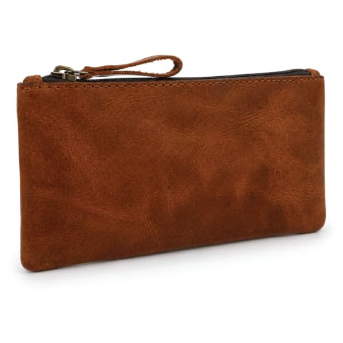 Image of Leather Pencil Pouch Money Bag, Tan | Currency Pouch, Zippered Pouch, Pen and Marker Case, For Artists & Professionals
