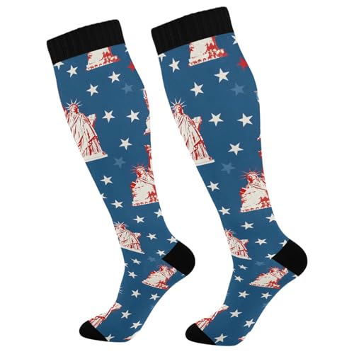 ALAZA Athletic Compression Socks Knee High Socks Stockings for Women The Statue Of Liberty 2 Running Circulation Sport Football