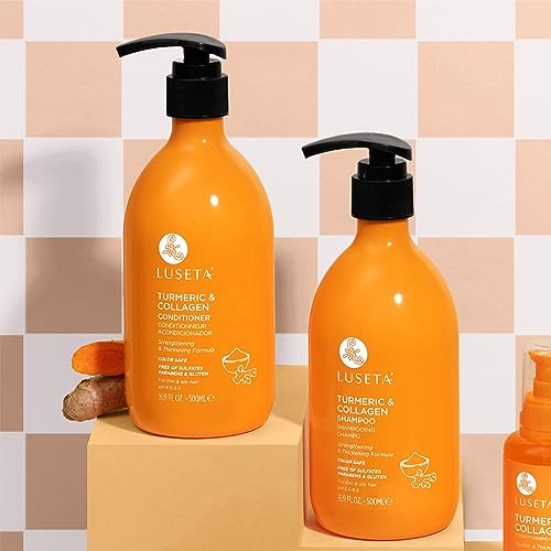 Image of Luseta Volumizing Shampoo and Conditioner Set for Thin Fine Hair - Thickening & Plumping with Turmeric & Collagen, Lightweight Body Building for Flat Limp Hair, Sulfate-Free (2 x 16.9oz)