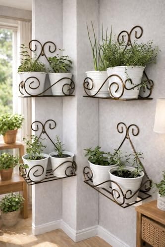 Image of Indoor & Outdoor Wall Mounted Metal Plant Stand /Flower Pots Shelf For Balcony, Living Room & Garden | Gamla Stand /Planter Stand /Flower Pot Holder Shelf (Pack of 2)