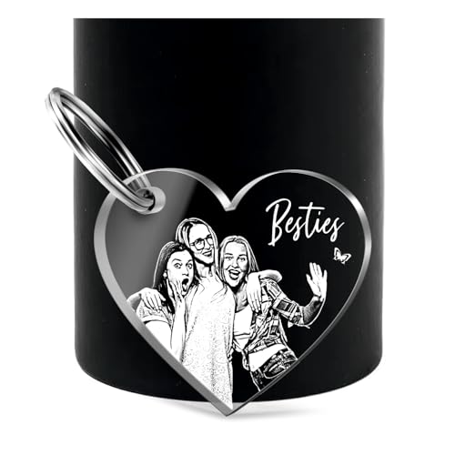 CHRISCK design Herz Schlüsselanhänger personalisiert mit Foto Gravur - Partner Liebesgeschenk - Geschenk Paar - Geschenkidee Freund Freundin Besties Weihnachten Jahrestag - Glücksbringer Auto