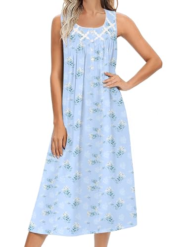 Image of Ekouaer Nightgowns for Women Cotton Long Night Gown Sleeveless Sleep Dress Victorian Nightdress Ladies Sleepwear