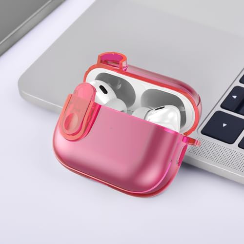 Image of (with Lock) Clear Case Compatible for Cute Apple Airpods Pro 1 /2 Cases Women, VISOOM TPU Transparency Air pods Pro 1st 2nd Generation Earbuds Rose Red Case Bling Keychain for Airpod iPod Pro2 /1