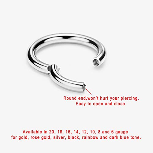 Image of FANSING Men Women 316L Surgical Steel Hinged Nose Rings Hoop for Nostril Septum Cartilage Helix Daith Tragus Rook Conch Lip Ear Lobe Piercings