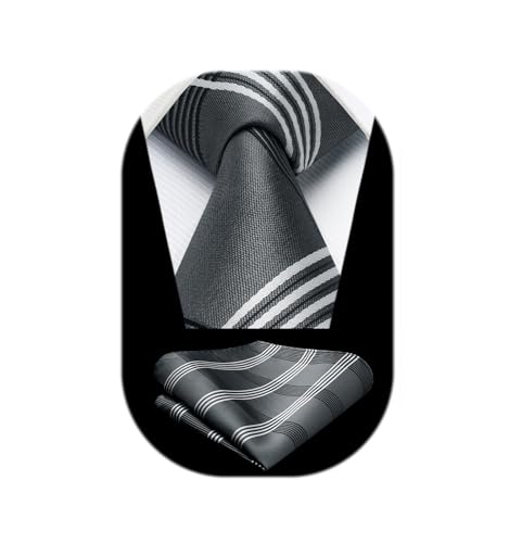 Image of HISDERN Pre Tied Ties for Men Adjustable Mens Tie Classic Paisley Stripe Necktie and Pocket Square Set for Wedding Party
