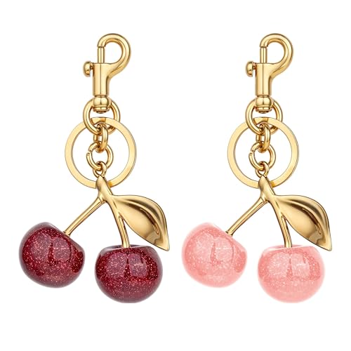 BFRAHD 2 PCS Cherry Bag Charm cherry Keychain for Women Purse Cute Resin Cherry Purse Charm for Handbags Sparkly Red Fruit Key Chain Car Keys Accessories Kawaii Gifts