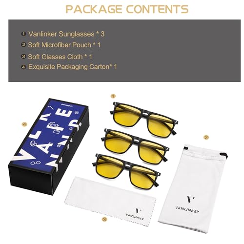 Image of VANLINKER Polarized Square Sunglasses for Men Women Dark Shades with UV Protection for Driving VL9748