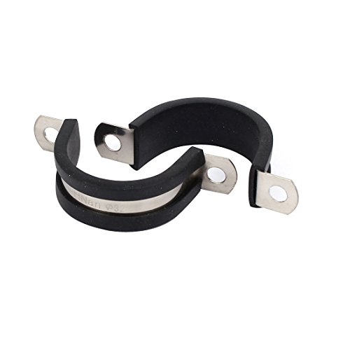 Aexit 32mm Dia Clamps EPDM Rubber Lined U Shaped Pipe Tube Wire Clamps Strap Clamps Clips 2pcs