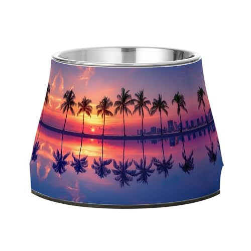 PaChyLuu Palm Trees Dog Bowls Cat Bowls Stainless Steel Food Bowl Non-Slip Pet Bowl for Feeding Dogs...