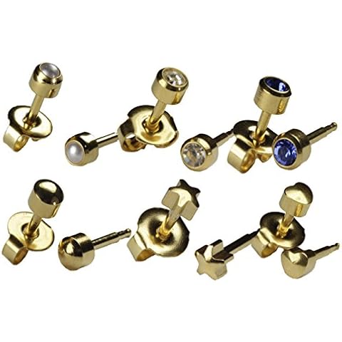 Ear Piercing Earrings 6 Pairs of 4mm 16ga Thick Post Gold Studex Studs Hypoallergenic Cover