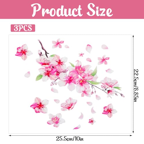 Image of 3 PCS Cherry Blossom Vinyl Car Sticker, 10'' Pink Car Stickers for Women, Cherry Blossom Stickers Cars Vinyl Sticker for Motocycle, Automotive, Home Decor