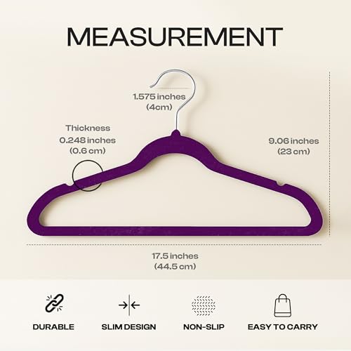 Image of Utopia Home Velvet Hangers, Purple, 50 Pack | Luxury Non-Slip Slim Pant & Coat Hangers, Strong Space-Saving Clothes Hangers with Pants Bar and 360 Swivel Hook