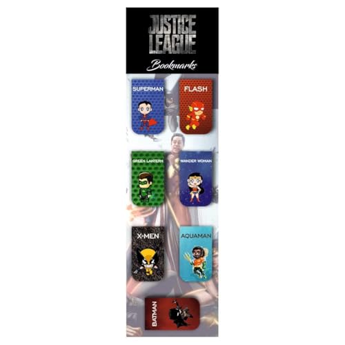 Image of Zesta Magnetic Bookmark Set of 7 | Aesthetic Book Mark for Reading | Cute Anime Bookmarks for Kids, Students | Book Accessories for Novels, Gifts for Readers(Justice League, 9X2.5 Cms)