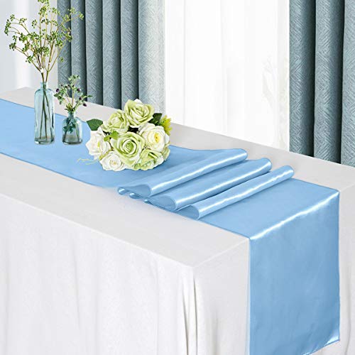 Luoluohouse LH-5P12X108 BABY BLUE 5 Pack Baby Blue Table Runners 12 X 108 Inches Long Baby Blue Silk Satin Table Runner thumb #4
