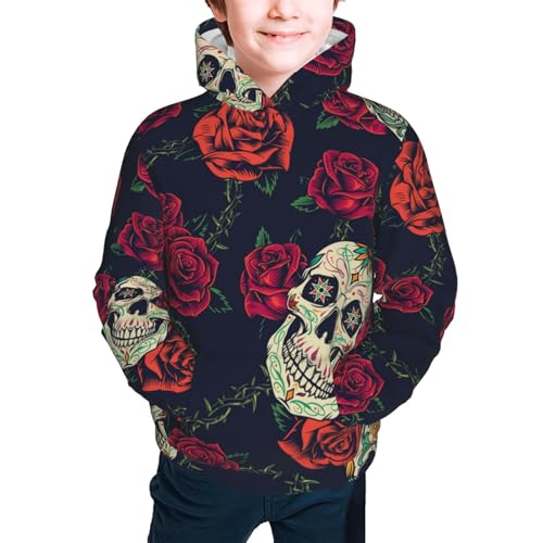 Roses Skulls Kid Hoodies Boys Sweatshirts Girls Pullover with Pocket3