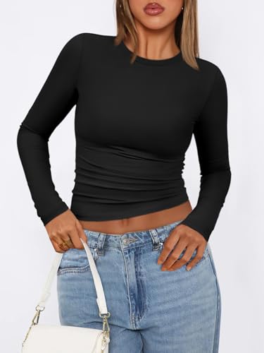 ATHMILE Womens Basic T-Shirts Going Out Crop Tops Tight Slim Fit Cute Teen Girls Short Sleeve/Long Sleeve Y2k Clothes2