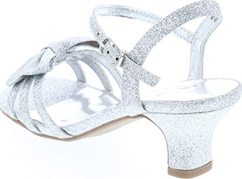 Soda GIRLYIISILVERGLT-12 Girls Girly-Ii Children'S Open Toe Bow Slingback Small Block Heel Dress Sandals,Silver Glt,12 thumb #2