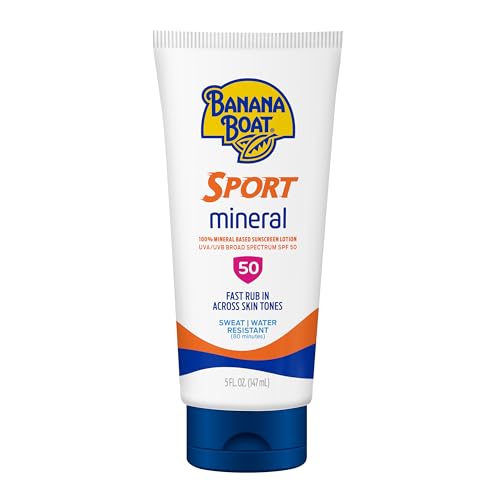 Banana Boat Sport Mineral Sunscreen SPF 50 Lotion 5Fl Oz | Zinc Oxide Sunscreen Lotion SPF 50 Sunblock 5Fl Oz