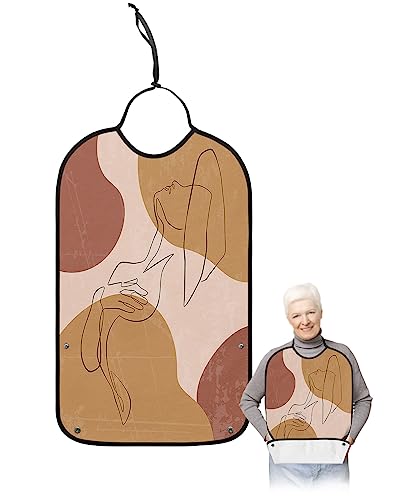 Middle Century Abstract Art Adult Bibs for Eating, Waterproof Bibs with Food Catcher & Adjustable Snap Closure, Minimalistic Painting Washable Clothing Protectors Adult Bibs for Elderly Women/Men