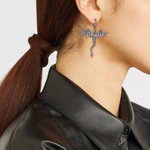 HZMAN Dragon Dangle Drop Earrings for Men Stainless Steel Gothic Punk Dragon Earring Hinged Huggie Hoop Earring Jewelry Gift2