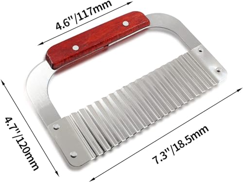 Image of Crinkle Chopper Cutter Knife, Stainless Steel Crinkle Cuting Knife Vegetable, Stainless Steel Blade Wooden Handle Serrator Chopping Knife Wavy Potato Soap Cutting Tool (Pack - 1)