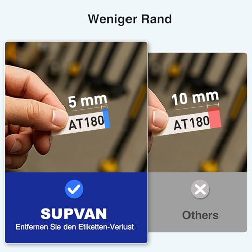 SUPVAN E11 Etikettendrucker, Deutsches Layout (QWERTZ) Tastatur,mit 2 Rollen Endlos- und 2 Rollen Festgröß-Etiketten, Geeignet für Schule, Büro & Zuhause, schwarz