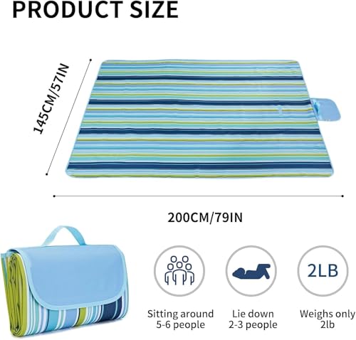 Image of Beach Blanket Outdoor Picnic Blankets Mat 80 inchx60 inch Extra Large Waterproof Sand Proof Camping Blanket Lightweight Folding Portable Travel Blanket for Family Park Beach Grass(Sky)