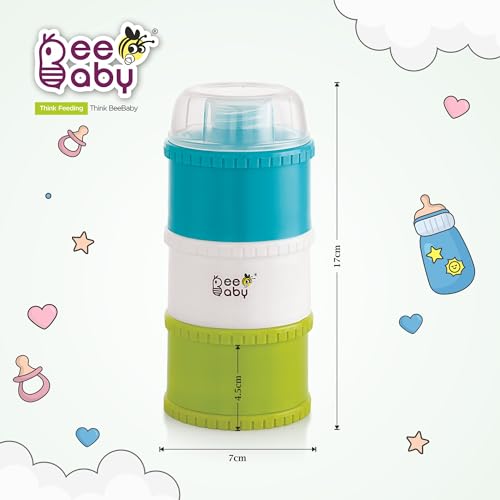 Image of BeeBaby Store and Feed Stackable Milk Powder Container. 3 Layer Multi-Storage, Multi-Functional Food and Milk Dispenser. 100% Bpa Free, Travel Friendly. 0 Months+ (Blue)