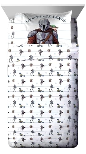 Image of Jay Franco Kids Bed Set, Blue, The Mandalorian, 5 Piece Twin | Cozy Soft Bedding for Stylish Room Decor with Comforter, Sheets & Pillow Covers