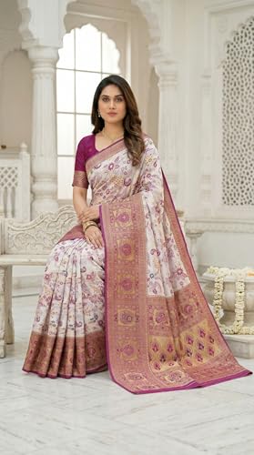 Image of C J Enterprise Women's Kanjivaram Style Soft Silk Saree Heavy Zari Woven Traditional Wedding Saree with Blouse Piece (Morpankh)