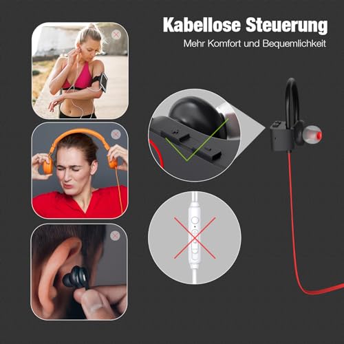 NUASI Bluetooth Kopfhörer, Kabellose Bluetooth 5.3 Sport-Kopfhörer mit IPX7 Wasserschutz für Joggen und Training