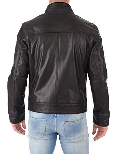 Image of 100% Leather Jacket for Men - Round Collar Slim Fit - Moto, Bomber, Biker Winter Casual Wear