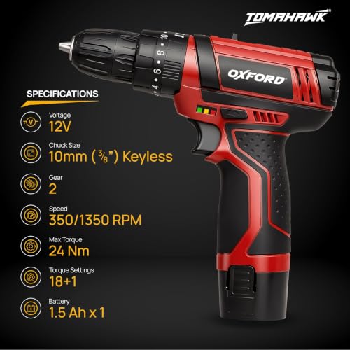 Image of Tomahawk SCD 12V Cordless Drill Screwdriver | 100% Copper Motor | 24Nm Torque