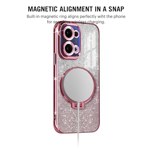 Image of Gradient Glitter Magnetic Ring Stand Case for Oppo Reno13 5G- Shockproof, Stylish & Durable Soft TPU Slim Protective Cover with Removable Glitter Paper (Rose Gold)