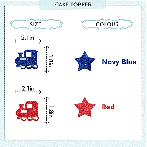 Train Cupcake Toppers, Blue & Red Glitter Steam Train Birthday Cupcake Picks, Transportation Cake Decorations For Gender Reveal/First Birthday Party - 24Pcs #TOP2