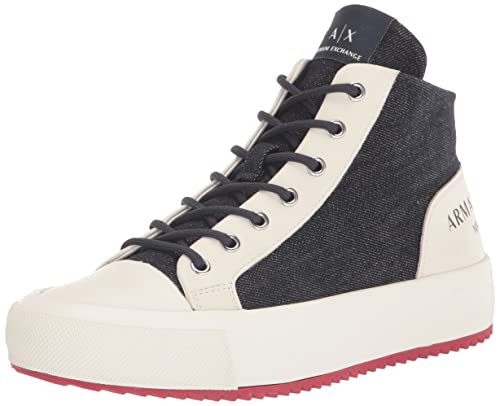 A | X ARMANI EXCHANGE Men's High Top Skate Shoe, Denim + Off White, 6