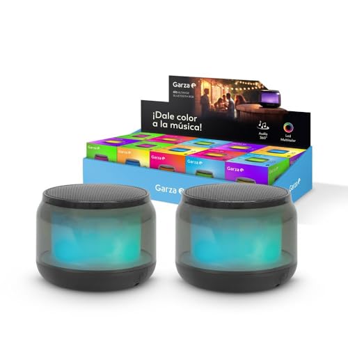 Garza Confezione da 2 altoparlanti portatili wireless Bluetooth 5.1/Micro SD con 15 modalità di luce LED multicolore, audio a 360º e vivavoce
