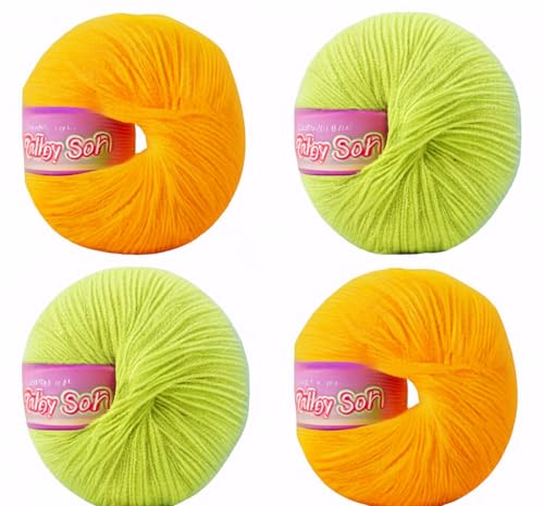 Image of Vardhman BabySoft Knitting Yarn | 100% Acrylic Wool | 4 Ply | Thin Knitting & Crocheting Hook Thread & Lightweight | Special Baby Wool | 150 Grams (6 Balls of 25g) | Machine Washable | Ideal for Blankets, Hats, Booties Ultra-Soft for Baby Sweaters, Blankets, Caps, Socks, Soft toys, Art & craft (Yellow 38 + Parrot Green 96)