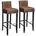 SONGMICS Barhocker 2er Set, gepolsterter Barstuhl mit niedriger Rückenlehne, PU, Sitzhöhe 76 cm, Stuhlbeine aus Massivholz, mit Fußstütze, Braun und Schwarz LDC32BR