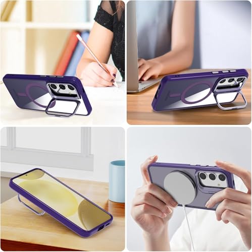 Image of VONZEE PC Compatible for Samsung S25 Plus 5G Case,with Wireless Charging,(Not Compatible with Magsafe)Protective Case,Built-in Stash Stand Phone Case,Scratch-Resistant Back Cover,|Deep Purple