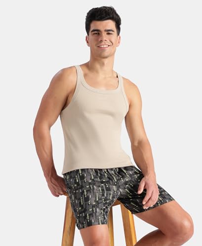 Image of Jockey US26 Men's Super Combed Cotton Rib Square Neck Gym Vest Steel Grey Melange XL