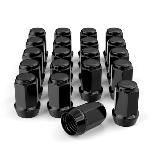 Image of 20PCS 1 /2-20 1.38 inch Closed End Bulge Acorn Black Lug Nuts - Cone Seat - 19mm Hex Compatible with Bronco Mustang Cherokee Ranger Explorer Liberty YJ TJ KJ KK ZJ WJ WK XK MJ XJ