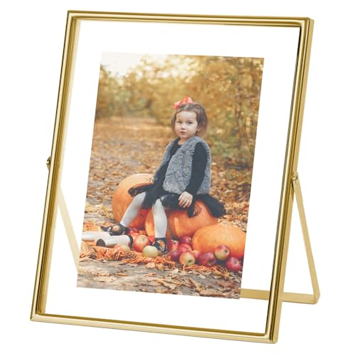 UOROMI Gold Floating Picture Frame, 7x9 Metal Picture Frame, For Picture 5x7,4x6,3.5x5,Photo Frame for Home Wedding Party Office Decor
