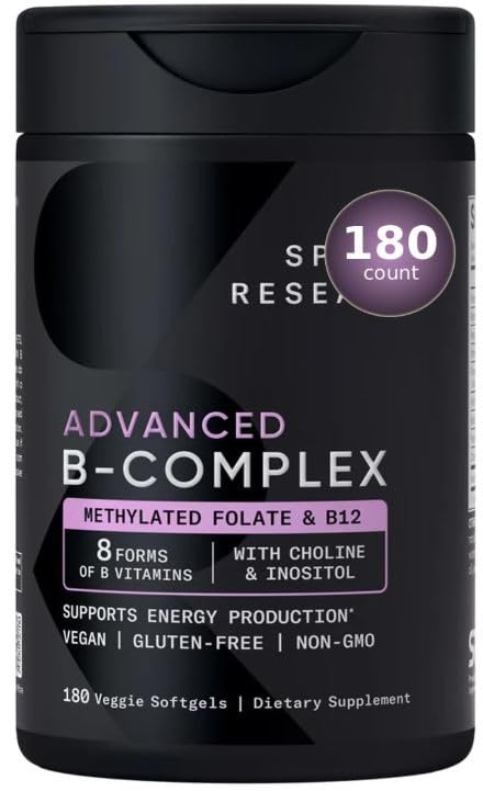 Sports Advanced B-Complex with Methylated Folate & B12-3 Month-Supply - Vegan Gluten Free Non-GMO Energy - 180 Count + Exclusive Vitamin Guide Adv