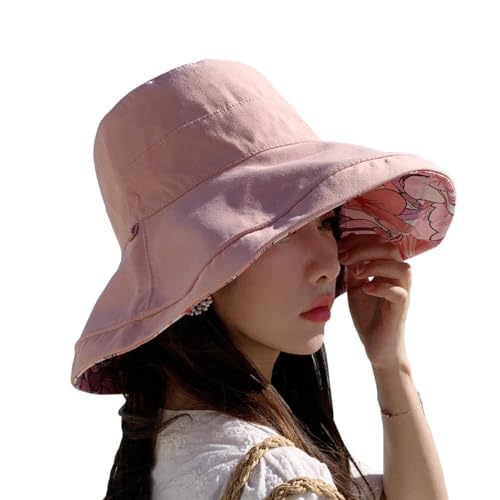 Reversible Bucket Hat Women UV Sun Protection Wide Brim Fisherman Hat Summer Beach Travel Cap