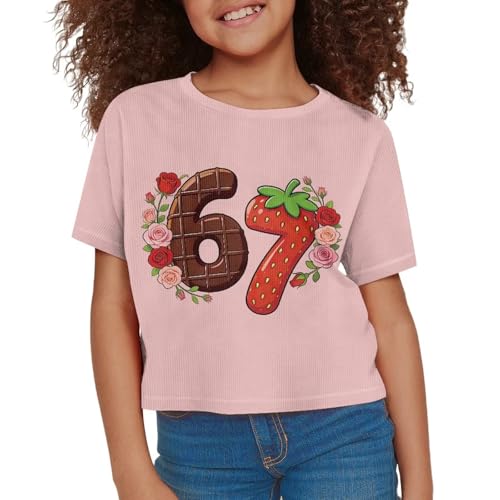 Image of Girls Fashion Crewneck Tee Shirts Casual Short Sleeve Crop Top Summer Outfits 5-14 Years Old