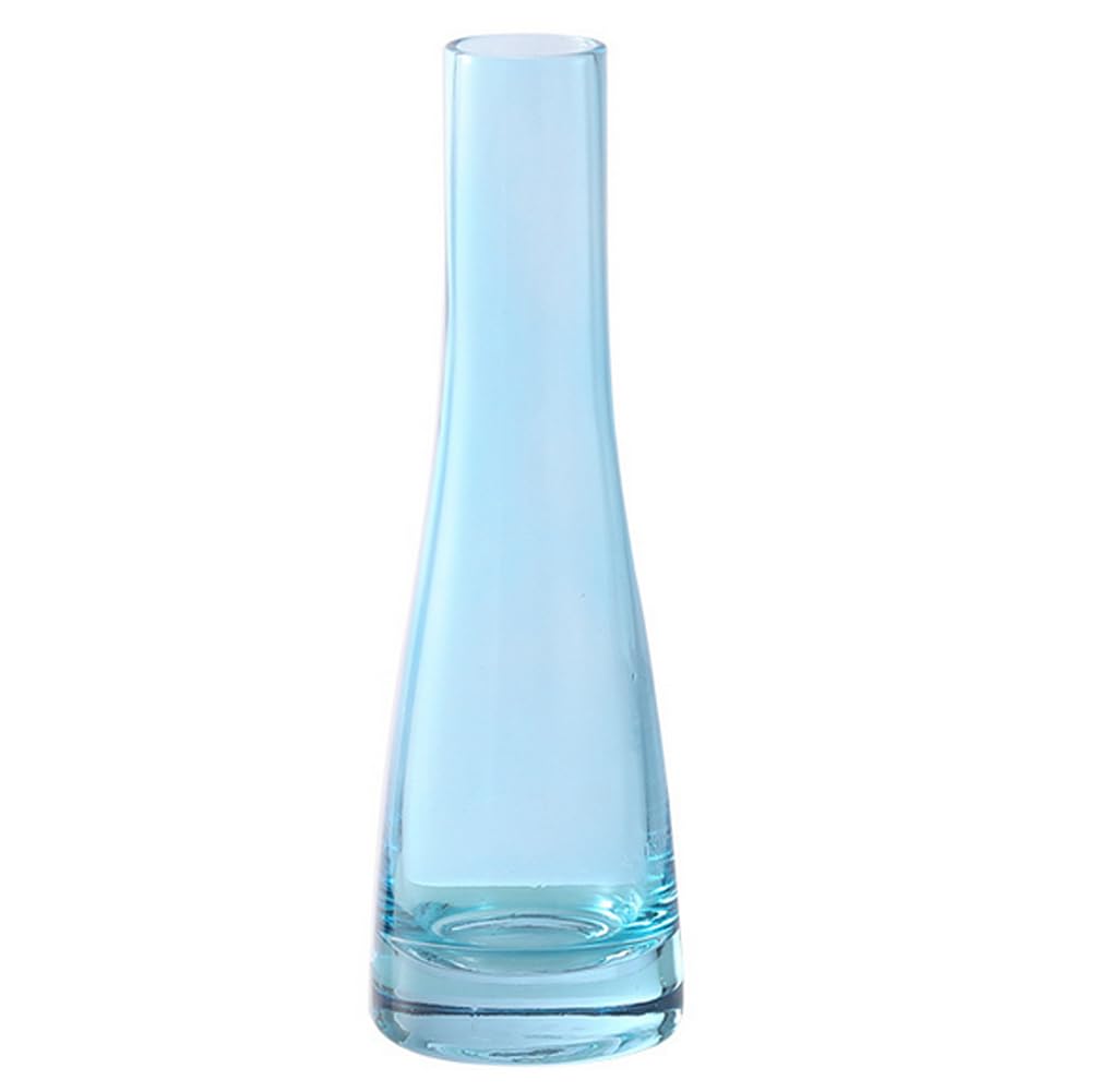 Jarrón de Vidrio soplado Hecho a Mano Transparente pequeño jarrón Decorativo de un Solo Tallo para centros de Mesa, Boda, Fiesta, decoración de Mesa del hogar (Azul)