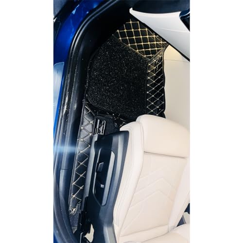 Image of CAPEDELL Premium 7D Car Floor Mats Compatible for Audi A3(2016-22)||Luxury Leather Double Layered Mat||Set of 3Pcs||Waterproof and Washable||Color :-Beige with Golden(Beige Brown Grass)